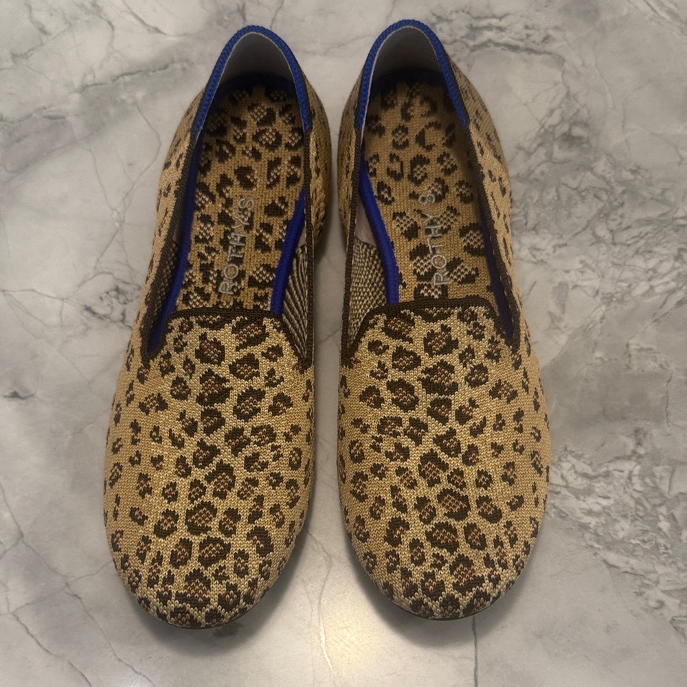 Rothy's Leopard Print Flats with Blue Trim